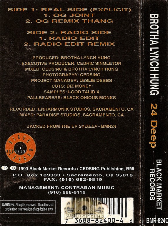 Brotha Lynch Hung 24 Deep Single. Cassette Tape Rap Music Guide